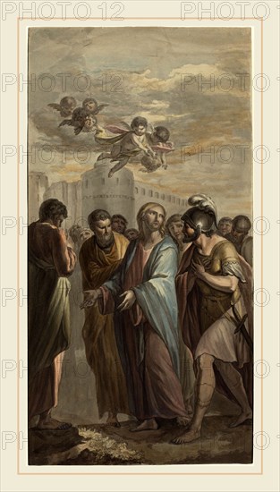 Ernest Zacharias Platner, German (1773-1855), Christ with Apostles and a Roman Soldier, watercolor over graphite on laid paper