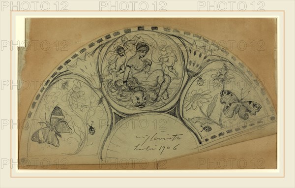 Lovis Corinth, Fan Design [recto], German, 1858-1925, probably 1906, graphite on green paper