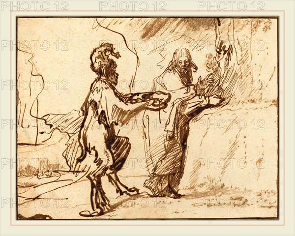 Rembrandt van Rijn, Dutch (1606-1669), Satan Tempting Christ to Change Stones into Bread, 1635-1640, pen and brown ink