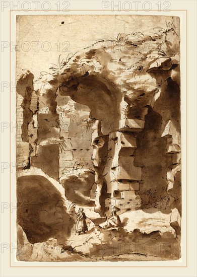 Attributed to Jan Asselijn, Dutch (c. 1610-1652), The Ruins of the Colosseum, pen and brown ink with brown wash