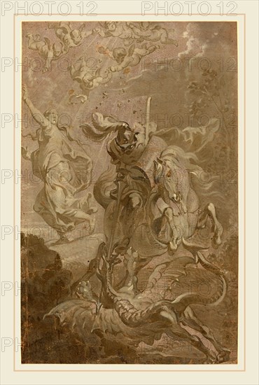 Anthonis Sallaert, Flemish (c. 1590-1658), Saint George and the Dragon, brown and white gouache