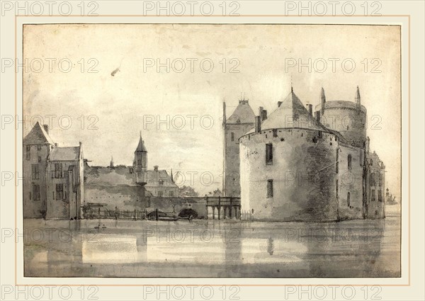 Roelant Roghman, Dutch (1627-1692), Culemborg Castle, 1647, black chalk with gray wash over graphite on laid paper