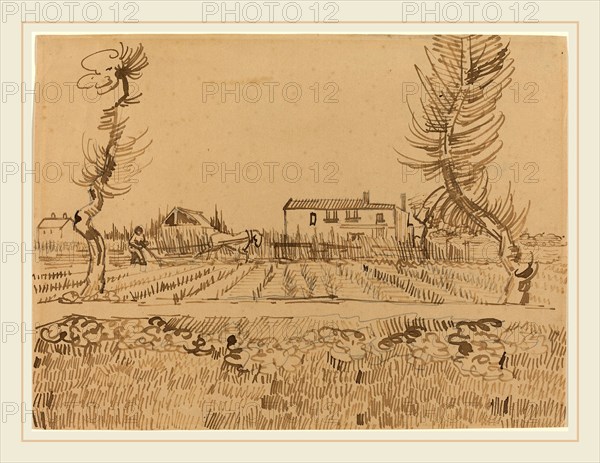 Vincent van Gogh, Dutch (1853-1890), Ploughman in the Fields near Arles, 1888, reed pen and brown ink over graphite on wove paper