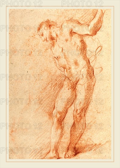 Gian Antonio Guardi, Italian (1699-1761), Male Nude [verso], c. 1750s, red chalk heightened with white on brown paper