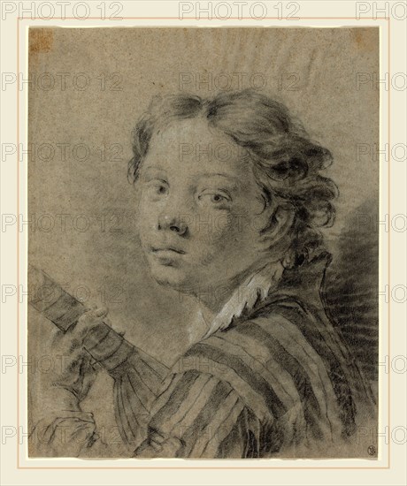 Giovanni Battista Piazzetta (1683-1754), A Boy with a Lute, c. 1740, black chalk and charcoal, heightened with white chalk on (faded) blue laid paper