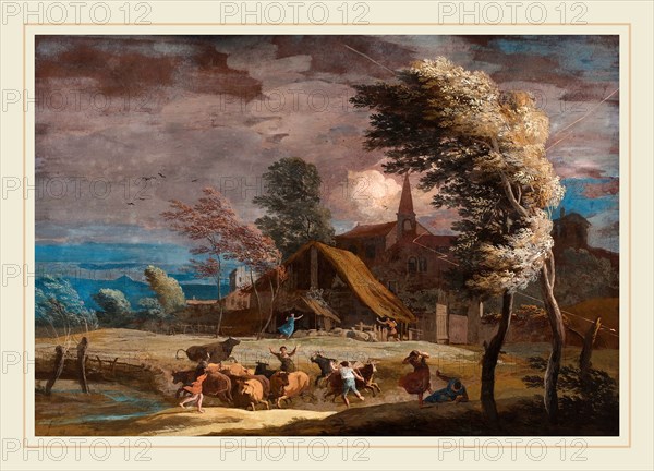 Marco Ricci, Italian (1676-1729), A Stormy Landscape, c. 1725, gouache on kidskin backed with paper