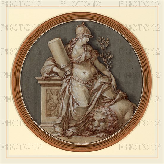 Francesco Rosaspina, Italian (1762-1841), Allegory of Strength, pen and brown ink with gray and brown wash, heightend with white, over black chalk