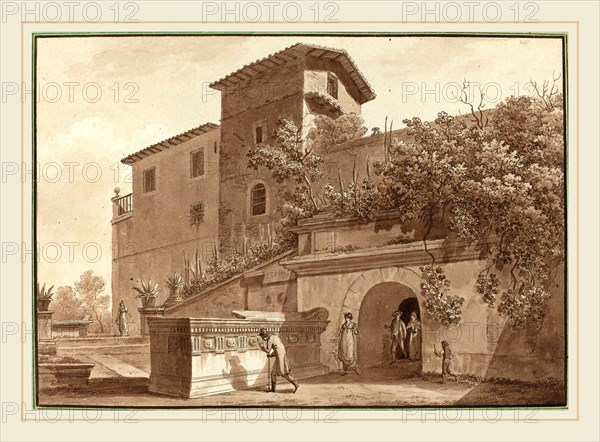 Angelo Uggeri, Italian (1754-1837), Tomb of Scipios, 1803, pen and brown ink with brown and green wash