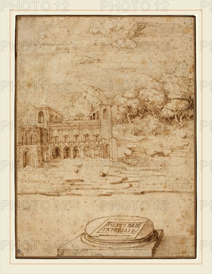Venetian 16th Century, Probably Titian, Italian (c. 1490-1576), The Villa Imperiale, 1530s, pen and brown ink, brown wash, and incised on laid paper