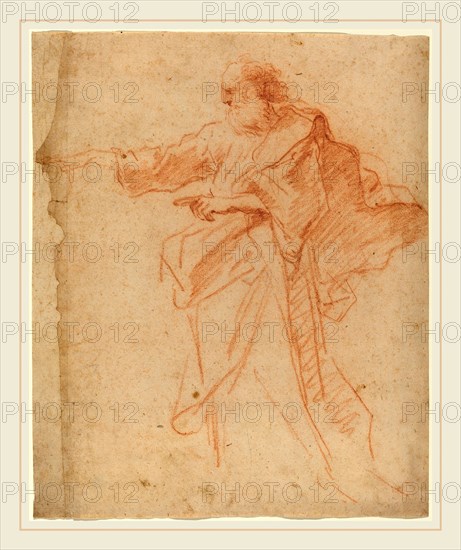 Italian 17th Century, Standing Bearded Man Pointing Toward the Left, mid 17th century, red chalk on laid paper