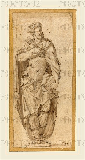 after Francesco Salviati, Saint Peter, pen and brown ink with brown wash