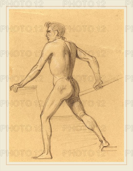 Tommaso Minardi, Italian (1787-1871), A Male Nude, black chalk with white heightening on green wove paper