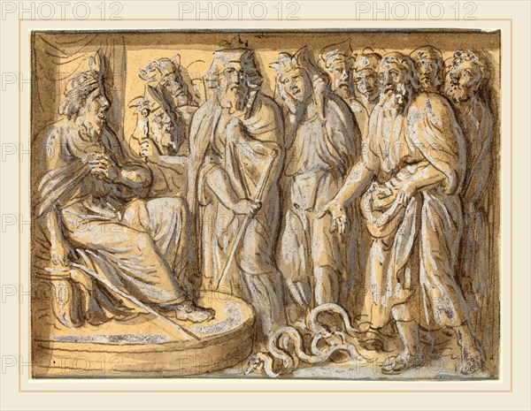 Luigi Ademollo, Italian (1764-1849), Moses and Aaron before Pharaoh, with the Rods Turned into Serpents, pen and black ink, with black wash and white gouache on wove paper