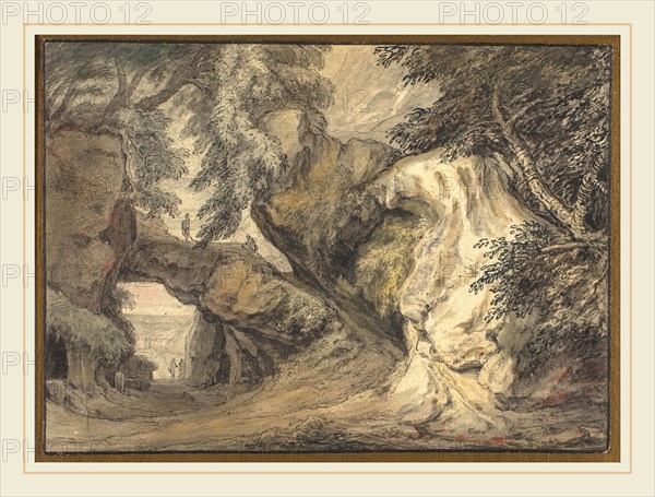 Isaac de Moucheron, Dutch (1667-1744), Landscape with a Natural Arch, watercolor and pen and black ink over traces of black chalk on laid paper