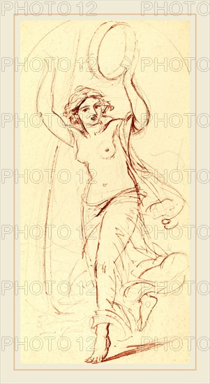 William Edward Frost, British (1810-1877), Dancing Woman with a Tambourine, pen and red ink over graphite on wove paper