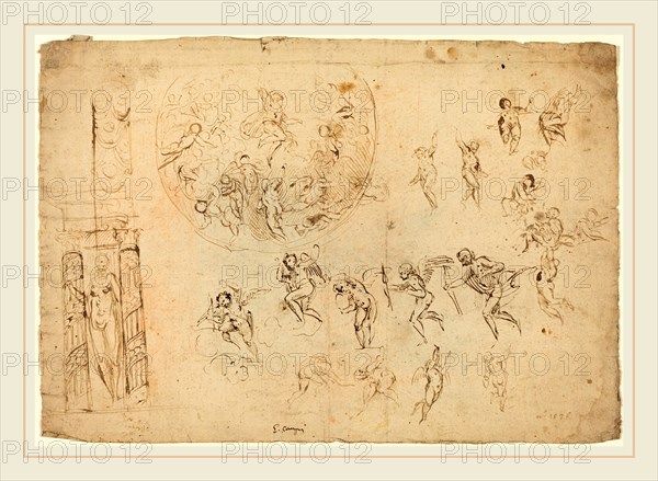Giulio Campi, Italian (c. 1502-1572), An Ascension with Figure Studies, pen and brown ink on laid paper