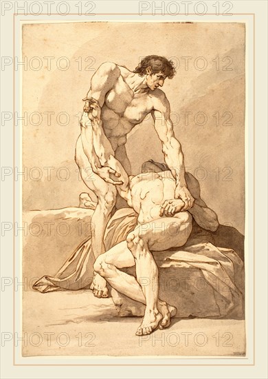 Johann Heinrich Lips, Swiss (1758-1817), Two Naked Men, pen and brown ink with brown and gray wash on laid paper