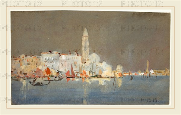 Hercules Brabazon Brabazon, View of Venice and the Isola di San Giorgio Maggiore from the Giudecca, British, 1821-1906, watercolor and gouache over graphite on gray wove paper