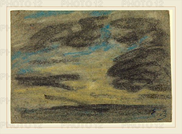 EugÃ¨ne Boudin, French (1824-1898), Clouds over the Sea, blue, gray, white, and yellow chalk on wove paper