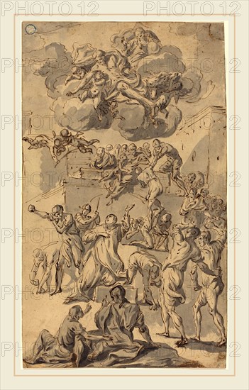 Joseph Parrocel, French (1646-1704), The Stoning of Saint Stephen, pen and brown ink, with gray wash on laid paper