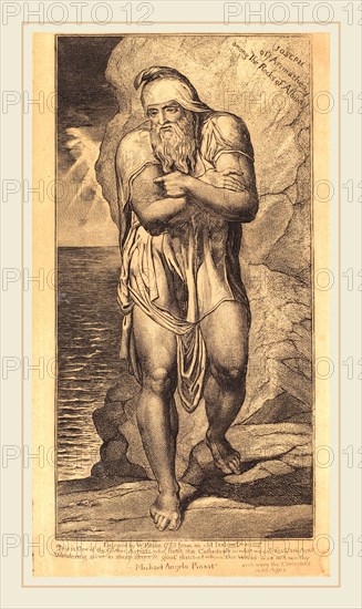William Blake, British (1757-1827), Joseph of Arimathea Among the Rocks of Albion, c. 1803-1810, engraving