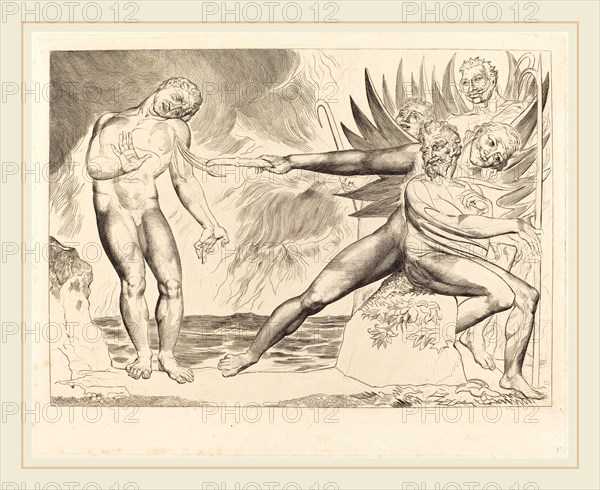 William Blake, British (1757-1827), The Circle of the Corrupt Officials; the Devils Tormenting Ciampolo, 1827, engraving
