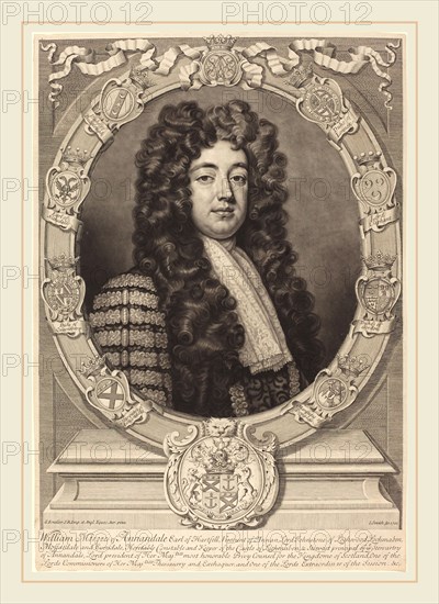 John Smith after Sir Godfrey Kneller (active early 19th century), William Johnston, Marquess of Annandale, 1702, mezzotint with engraving on laid paper