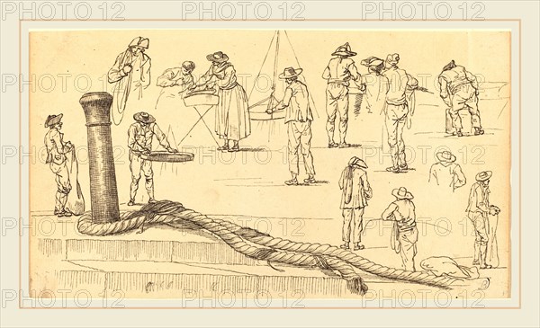 Vernet, Quayside Figures and a Length of Rope Attached to a Bollard