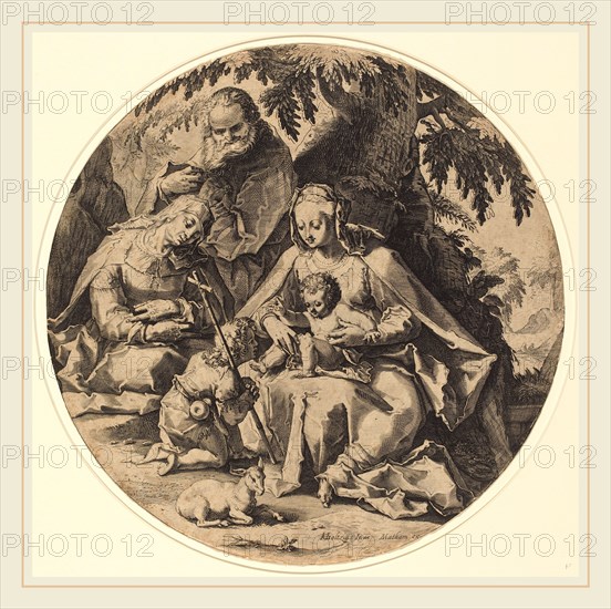 Workshop of Jacob Matham, Hendrik Goltzius, Dutch (c.1598), The Holy Family with Saint Elizabeth and Saint John the Baptist, 1600-1620, engraving on laid paper