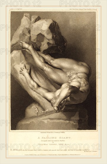 William Bond after William Hilton I after Thomas Banks, British (active c. 1799-1833), A Falling Giant, published 1811, stipple engraving