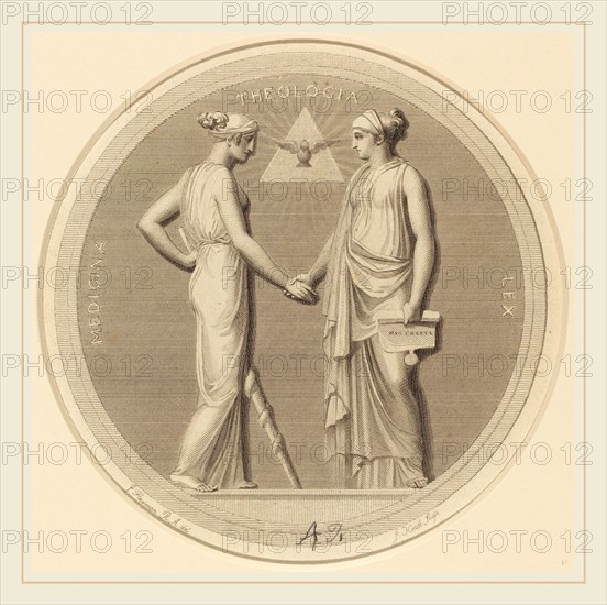James Heath after John Flaxman, British (1757-1834), Medicina-Theologia-Lex, etching
