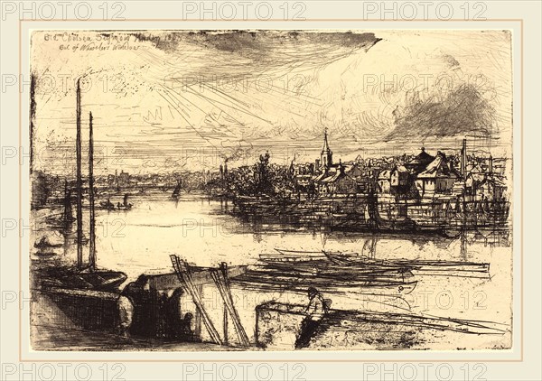 Francis Seymour Haden, British (1818-1910), Old Chelsea, Out of Whistler's Window (Battersea Reach), 1863, etching with drypoint
