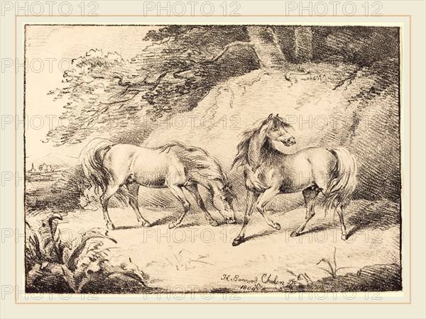 Henry Bernard Chalon, British (1770-1849), Wild Horses, 1804, crayon lithograph