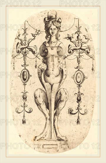 Jean Mignon, French (active 1543-active c. 1545), Sphinx Wearing a Crescent on Her Head, etching