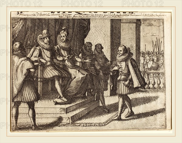 Jacques Callot, French (1592-1635), King and Queen in Consultation about the Turks [recto], 1612, etching