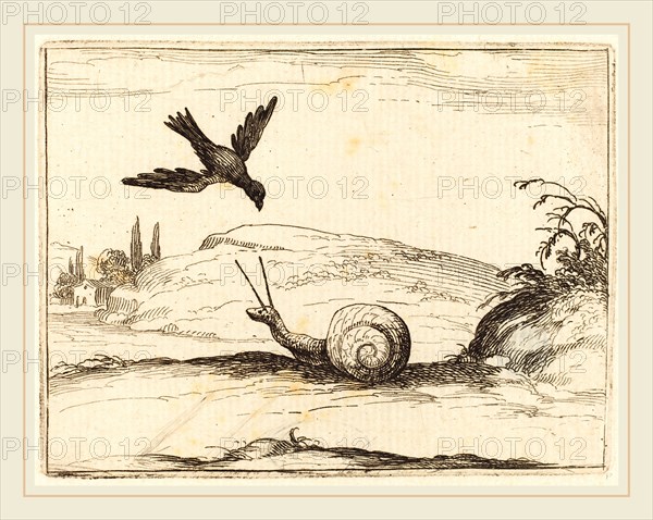 Jacques Callot, French (1592-1635), Crow and Snail, 1628, etching