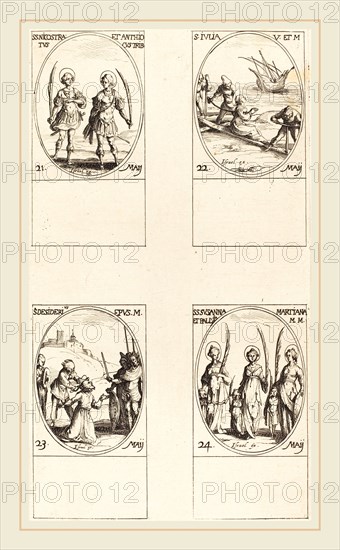 Jacques Callot, French (1592-1635), Sts. Nicostratus and Anthiocus; St. Julia; St. Desiderius; Sts. Susanna, Palladia, an, etching