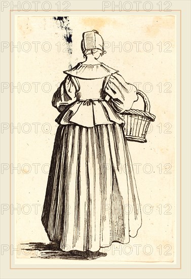 Israel Henriet after Jacques Callot, French (c. 1590-1661), Peasant Woman with Basket, Seen from Behind, etching