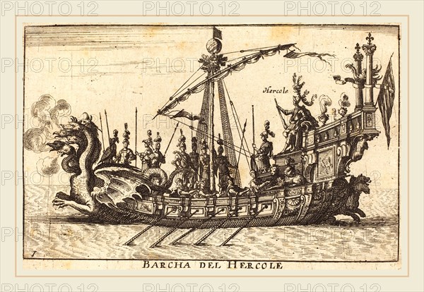 Balthasar Moncornet after Remigio Cantagallina, French (c. 1600-1668), Barcha del Hercole, etching on laid paper