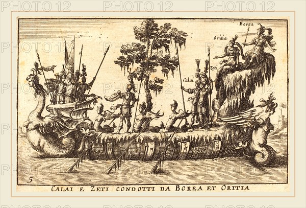 Balthasar Moncornet after Remigio Cantagallina, French (c. 1600-1668), Calai e Zeti condotti da Borea et Oritia, etching on laid paper