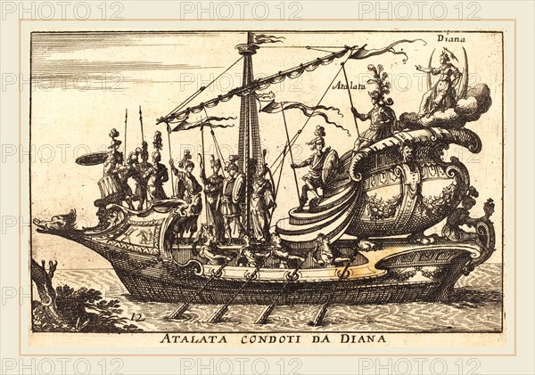 Balthasar Moncornet after Remigio Cantagallina, French (c. 1600-1668), Atalata condoti da Diana, etching on laid paper