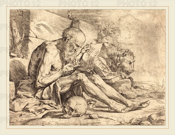 Jusepe de Ribera (Spanish, 1591-1652), Saint Jerome Reading, c. 1624, etching with some engraving and drypoint on laid paper