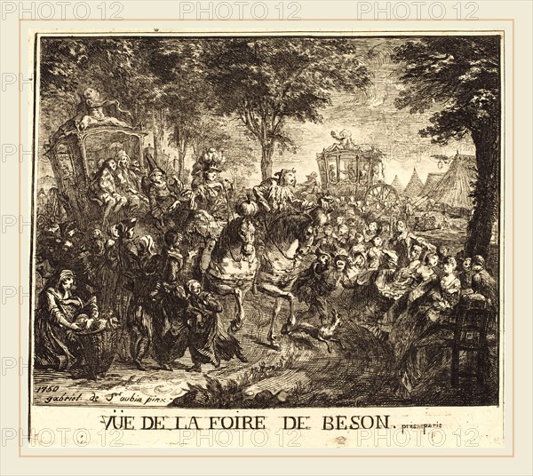 Gabriel Jacques de Saint-Aubin, French (1724-1780), Vue de la foire de Beson, 1750, etching