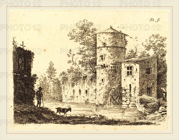Jean-Jacques de Boissieu, French (1736-1810), Ancient Tower with a Water Mill, 1759, etching on laid paper