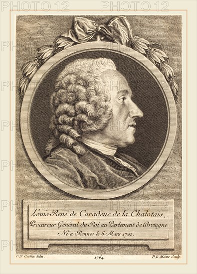 Pierre Etienne Moitte after Charles-Nicolas Cochin II, French (1722-1780), Louis-Rene de Caradeuc de la Chalotais, 1764, engraving over etching on laid paper
