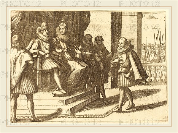 Jacques Callot, French (1592-1635), King and Queen in Consultation about the Turks, 1612, etching on laid paper [restrike]