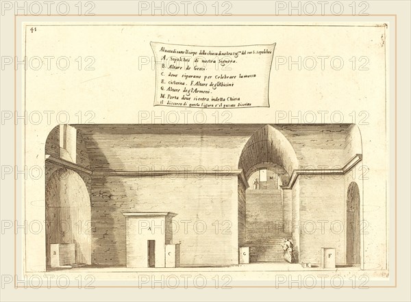 Jacques Callot, French (1592-1635), Elevation of the Church of the Holy Sepulchre, 1619, etching and engraving on laid paper [restrike]