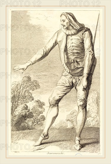 FranÃ§ois Joullain after Claude Gillot, French (1697-1778), Scaramouche, c. 1730, etching on laid paper