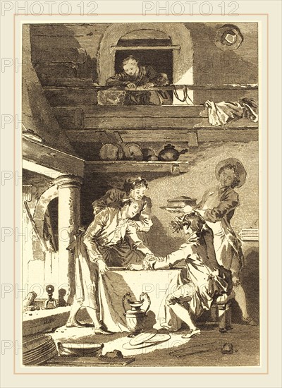 Charles Emmanuel Patas after Jean-Honoré Fragonard, French (1744-1802), Le pate d'anguilles, etching