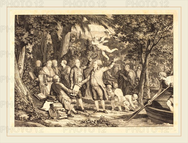 Louis-Joseph Masquelier after Jean-Michel Moreau, French (1741-1811), Mirabeau arrive aux Champs-Ãâlisées, 1792, etching and engraving
